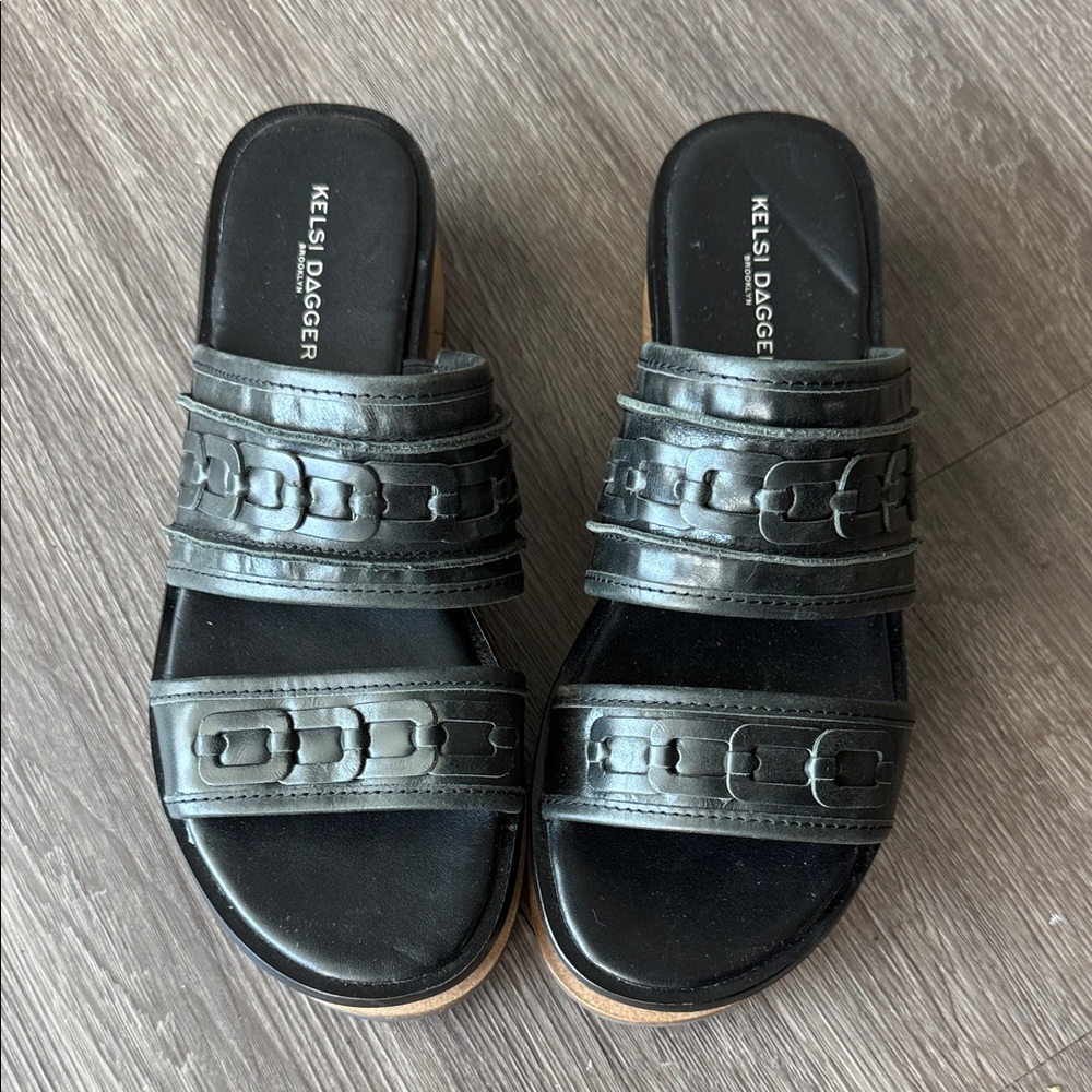Kelsi Dagger Black Leather Mules 8